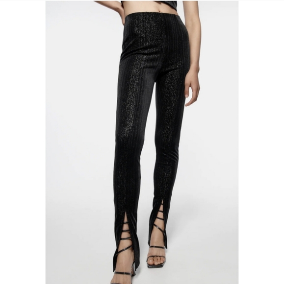Zara velvet legging metallic thread front slit - Picture 6 of 11